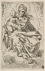 Madonna and Child on clouds by Simone Cantarini