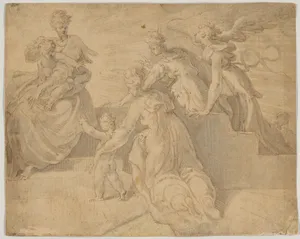 Madonna and Child with the Infant Saint John the Baptist, Three Women, and an Angel