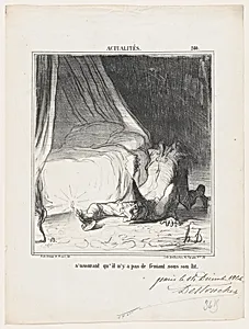 Making sure that there is no Fenian under his bed, from 'News of the day,' published in Le Charivari, December 21, 1866 by Destouches|Arnaud de Vresse|Honoré Daumier