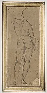 Male Figure Seen from Rear, after a drawing by Michelangelo by Raphael (Raffaello Sanzio or Santi)|Michelangelo Buonarroti
