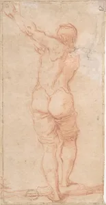 Male Figure with Arms Raised to the Left Seen From the Rear (recto); Male Figures with Arms Raised to the Left (front view of figure on recto) (verso)