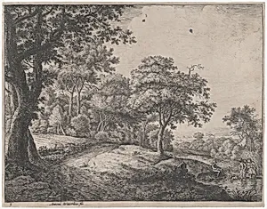 Man and Woman Crossing a Stream by Anthonie Waterloo
