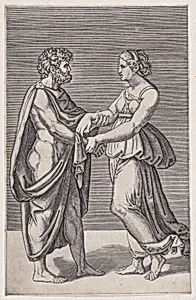 Man and Woman Holding Hands by Agostino Veneziano (Agostino dei Musi)|Raphael (Raffaello Sanzio or Santi)