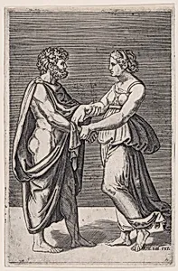 Man and Woman Holding Hands by Agostino Veneziano (Agostino dei Musi)|Raphael (Raffaello Sanzio or Santi)