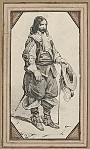 Man holding a cane and a hat