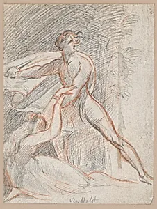 Man Holding a Dagger Next to a Reclining Woman