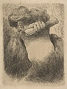 Man holding a scroll in front of his face, from "Small Heads in Oriental Headdress" by Giovanni Benedetto Castiglione (Il Grechetto)
