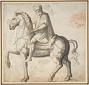 Man on Horseback, Study of a Man's Head (recto); Head of a Young Woman (verso) by Marcello Fogolino