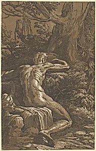 Man seated viewed from behind (Narcissus) by Antonio da Trento|Parmigianino (Girolamo Francesco Maria Mazzola)