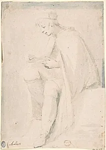 Man Seated, Writing on His Knee