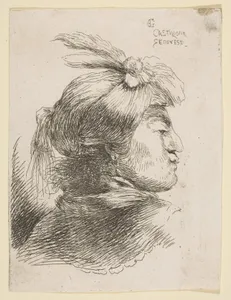 Man wearing a small turban, facing right, from "Small Heads in Oriental Headdress"