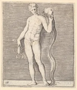 Man with Crayfish and Urn of Water, from "Ex Antiquis Cameorum et Gemmae Delineata/ Liber Secundus/et ab Enea Vico Parmen Incis"