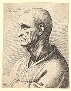 Man with stern expression in profile to left by Leonardo da Vinci|Wenceslaus Hollar