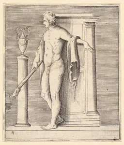 Man with Torch at Temple Door, from "Ex Antiquis Cameorum et Gemmae Delineata/ Liber Secundus/et ab Enea Vico Parmen Incis"