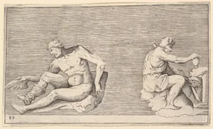 Man with Wing; Man with Vase and Dog, from "Ex Antiquis Cameorum et Gemmae Delineata/ Liber Secundus/et ab Enea Vico Parmen Incis"