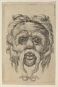 Mask with a Long Mustache Tied with a Ribbon Beneath the Chin, from Divers Masques by François Chauveau|Jacques Van Merlen