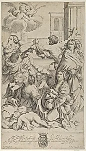 Massacre of the Innocents; group of women and children being attacked, two angels at upper left, after Reni by Guido Reni|Gian Battista Bolognini