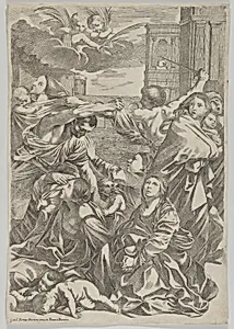 Massacre of the Innocents; group of women and children being attacked, two angels at upper left, after Reni by Anonymous|Guido Reni
