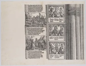 Maximilian as Commander-in-Chief; and Maximilian Conversing in Seven Languages; with Portraits of Emperors and Kings (Maximilian's Forerunners), from the Arch of Honor, proof, dated 1515, printed 1517-18