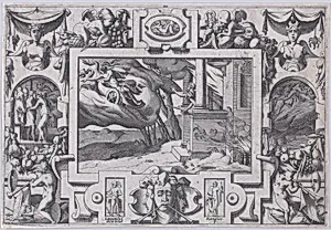 Medea Flees from Jason (L'épée au poing court Jason la poursuivre mais ne peut celle en vitesse aconsuivre...), from "Jason and the Golden Fleece" by Leonard Thiry|René Boyvin