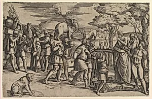 Melchizadek offering bread and wine to Abraham by Battista Franco