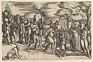 Melchizadek offering bread and wine to Abraham by Battista Franco