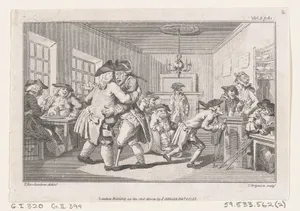 Men Dancing in a Coffee House, an illustration from Tobias Smollett's "The Expedition of Humphry Clinker" (London, 1793), Vol. 1