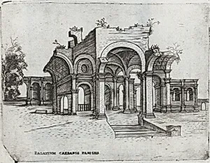 Mercurii Templum, from a Series of Prints depicting (reconstructed) Buildings from Roman Antiquity by Monogrammist G.A. & the Caltrop