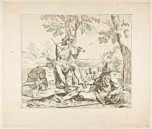 Mercury and Argus, counterproof of copy in reverse after Cantarini by Simone Cantarini