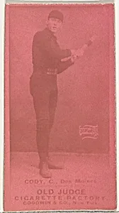 Michael J. Cody, Catcher, Des Moines Prohibitionists, from the Old Judge series (N172) for Old Judge Cigarettes by Goodwin & Company