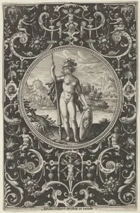 Minerva in a Decorative Frame with Grotesques, from the Judgment of Paris