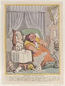 Miseries of Human Life: "While confined to your bed by sickness..." by Rudolph Ackermann, London|Thomas Rowlandson|Nicolaus Heideloff