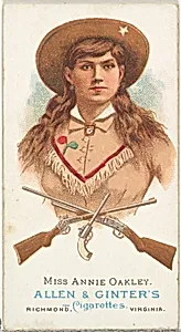 Miss Annie Oakley, Rifle Shooter, from World's Champions, Series 1 (N28) for Allen & Ginter Cigarettes by Lindner, Eddy & Claus|Allen & Ginter