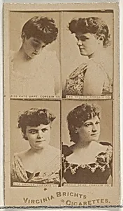 Miss Kate Uart, Corsair Co./ Eva Shaler, Corsair Co./ Eva Shaler, Corsair Co./ Carrie Behr, Corsair Co., from the Actors and Actresses series (N45, Type 4) for Virginia Brights Cigarettes by Allen & Ginter