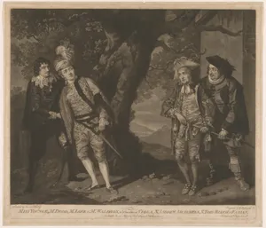 Miss Younge, Mr. Dodd, Mr. Love, and Mr. Waldron, in th Characters of Viola, Sir Andrew Aguecheek, Sir Toby Belch, and Fabian (Shakespeare, Twelfth Night, Act 3, Scene 4)