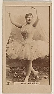 Mlle. Menilli, from the Actresses series (N245) issued by Kinney Brothers to promote Sweet Caporal Cigarettes by Kinney Brothers Tobacco Company