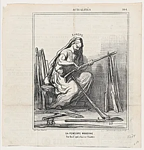 Modern Penelope: one gun after another, from 'News of the day,' published in Le Charivari, August 6, 1868 by Destouches|Honoré Daumier|Arnaud de Vresse
