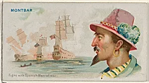 Montbars, Fight with Spanish Men-of-War, from the Pirates of the Spanish Main series (N19) for Allen & Ginter Cigarettes by George S. Harris & Sons|Allen & Ginter