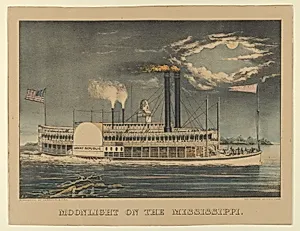 Moonlight on the Mississippi by Currier & Ives|Anonymous, American, 19th century