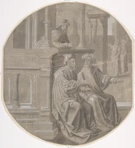 Mordecai overhears the two Conspirators plotting against the King.