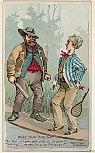 More Than One Way, from the Snapshots from "Puck" series (N128) issued by Duke Sons & Co. to promote Honest Long Cut Tobacco by W. Duke, Sons & Co.|Knapp & Company