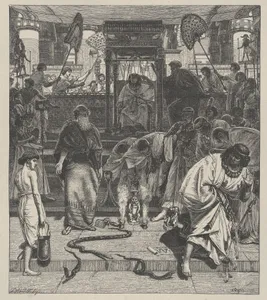 Moses and Aaron Before Pharoah, from "Dalziels' Bible Gallery"