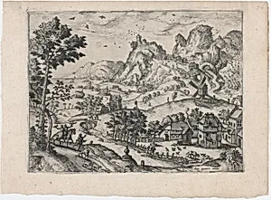 Mountain Landscape with Falconers by Aux Quatre Vents|Lucas Gassel