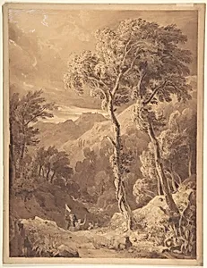 Mountainous Landscape with a Party of Travellers (Scene on the River Pellene Achaia) by Hugh William Williams