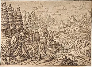 Mountainous Landscape with Travelers on a Road