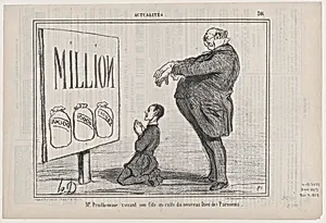 Mr. Prudhomme vouant son fils au...nouveau dieu..., from Actualitès, published in Le Charivari, February 2, 1857 by Aaron Martinet|Honoré Daumier|Destouches