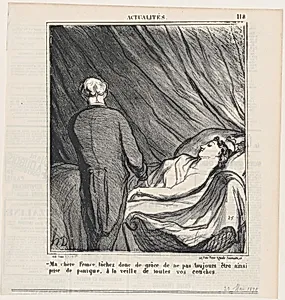 My dear France, I urge you not to panic every time before your delivery!, from 'News of the day,' published in Le Charivari, March 23, 1870 by Honoré Daumier|Arnaud de Vresse|Walter Frères
