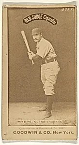Myers, Catcher, Indianapolis, from the Old Judge series (N172) for Old Judge Cigarettes by Goodwin & Company