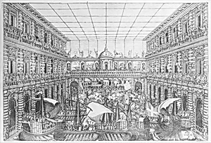 Naumachia in the Court of Palazzo Pitti, from an Album with Plates documenting the Festivities of the 1589 Wedding of Arch Duke Ferdinand I de’ Medici and Christine of Lorraine by Bernardo Buontalenti (Bernardo delle Girandole)|Orazio Scarabelli