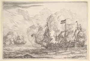 Naval Encounter with Three Vessels on the Right, from Naval Battles (Nieuwe Scheeps Batalien), plate 7